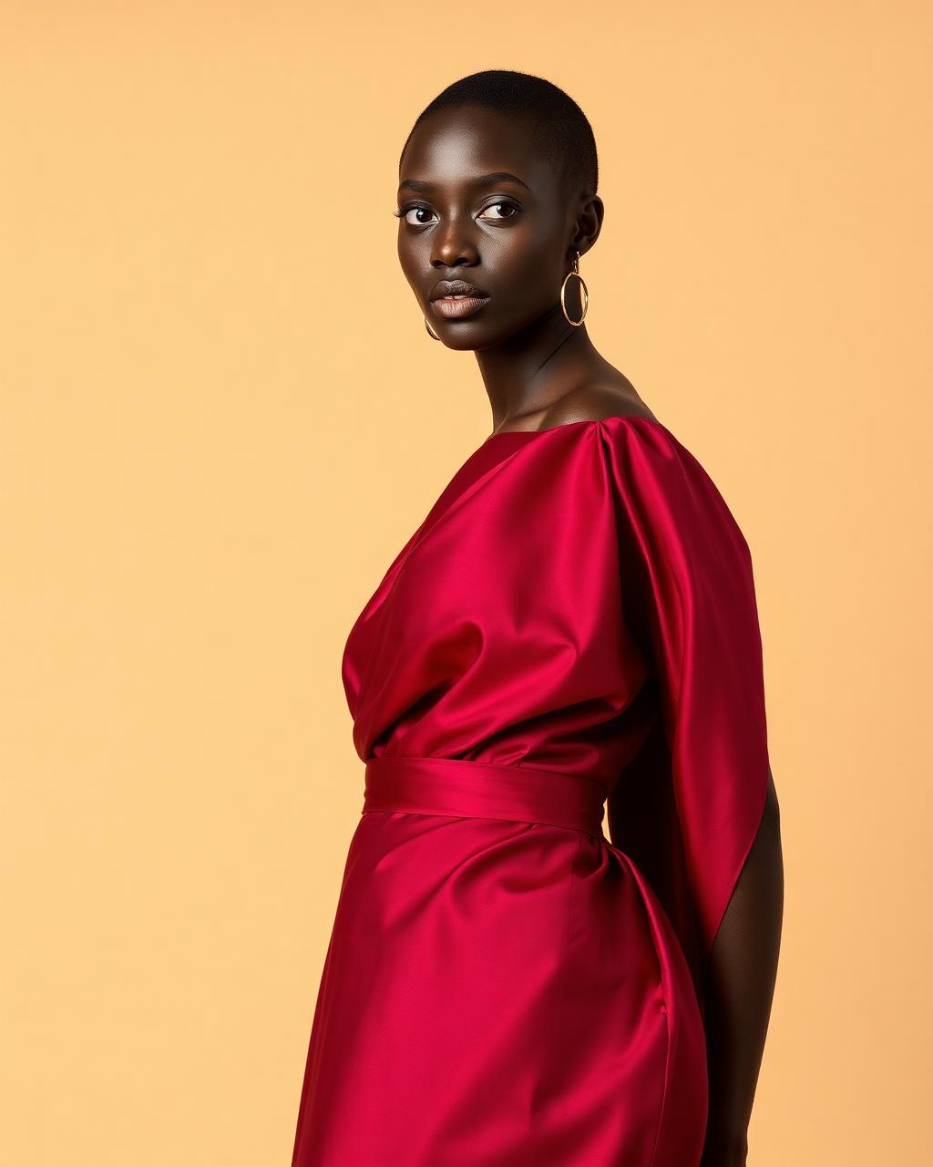 Black African woman in a vibrant silk dress — Kiki AI editorial campaign visual